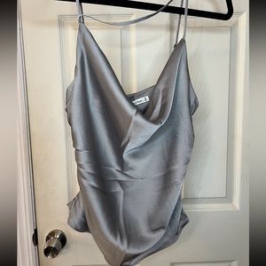 Brand new silver/gray cowl neck top with chest detail
